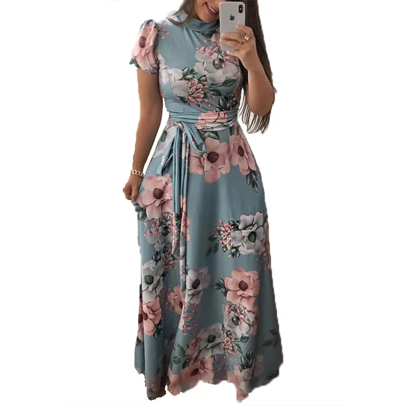 

New Arrival Maxi Dress Women Boho Style Flower Print Ladies Holiday Long/Short Sleeve Dresses Super Quality Vestidos Dress