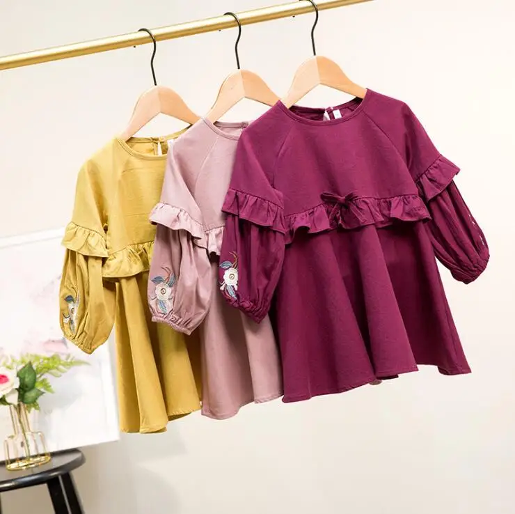 Платье в Корейском стиле с оборками для девочек модные осенние платья для девочек 2-7 лет C155