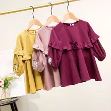 Платье в Корейском стиле с оборками для девочек модные осенние платья для девочек 2-7 лет C155