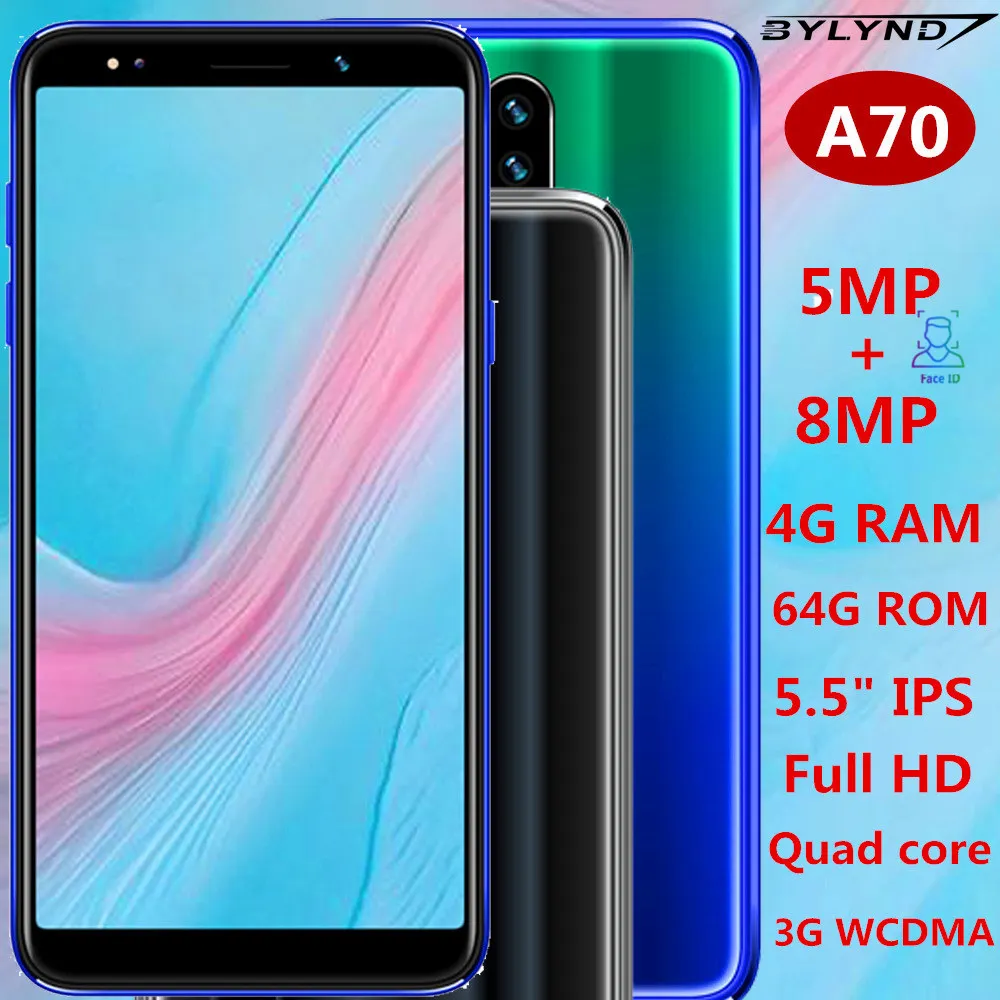 A70 смартфоны celular 4G ram 64G rom четырехъядерный 5MP+ 8MP фронтальная/задняя камера 18:9 ips Android Мобильные телефоны WCDMA face ID разблокированы