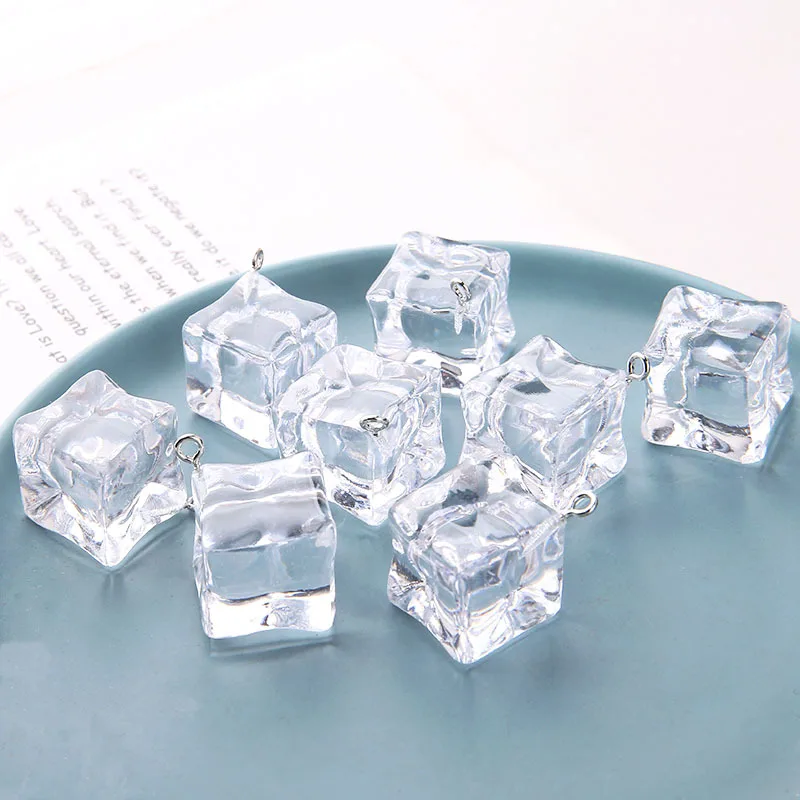 10pcs Transparent Ice Cube Resin Pendants Charms 3D Geometric Ice Charms For Fashion Jewelry Accessory Earring Keychain Floating