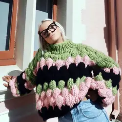 KHALEE YOSE толстые теплые свитера зима 2019 разноцветные пуловеры в стиле бохо женские негабаритные фонари рукав вырез лодочкой джемпер свитер