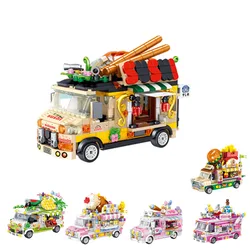 Bloques de construcción City Street View para niños y niñas, juguete de ladrillos para armar camión de tienda de comida, coche de helados, ideal para acampar