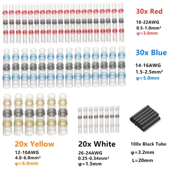 

200Pcs Heat Shrink Sordering Terminals Waterproof Solder Sleeve Tube Electrical Wire Insulated Fast Butt Connectors Assorted Kit