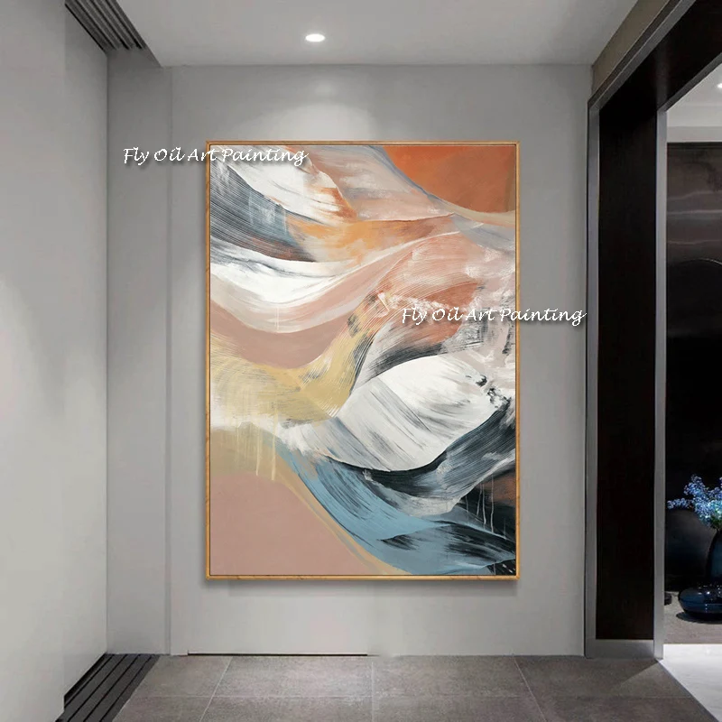 

Абстрактная Оранжевый Синий Современная картина маслом ручной работы, настенное искусство, холст, художественный плакат, Настенная картина для гостиной на холсте, художественные картины
