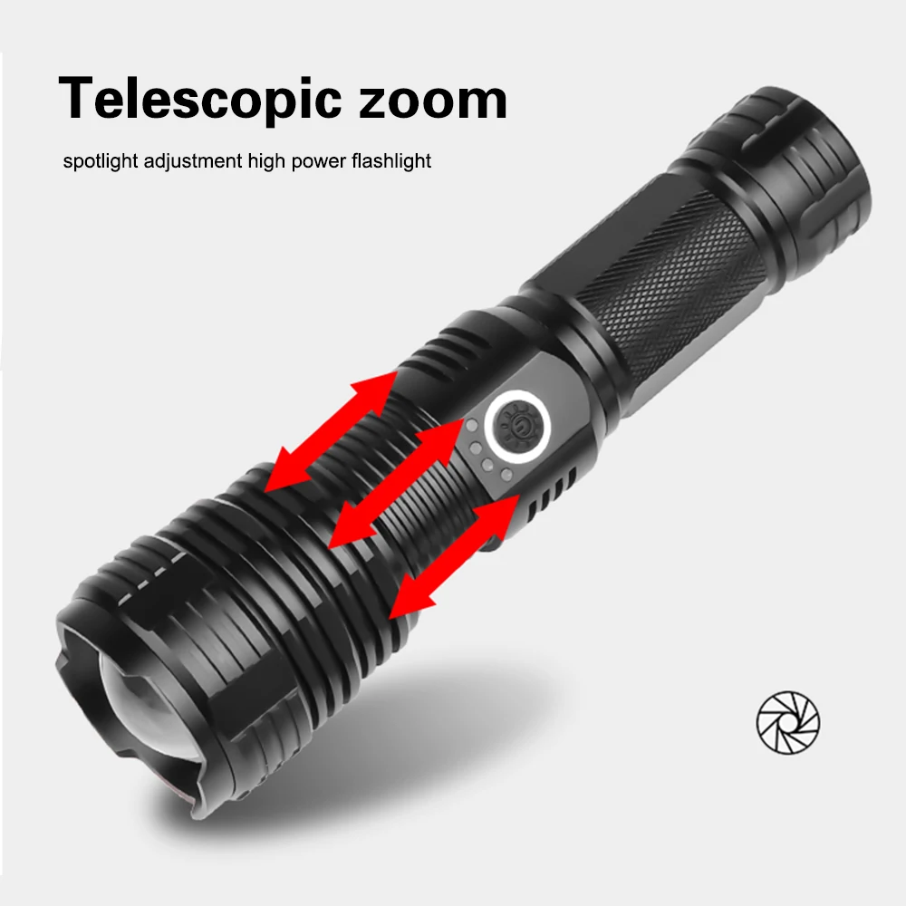 Мощный светодиодный фонарь XHP70, перезаряжаемый фонарь с USB зумом, фонарь для кемпинга, охоты, лампа с батареей 18650 26650