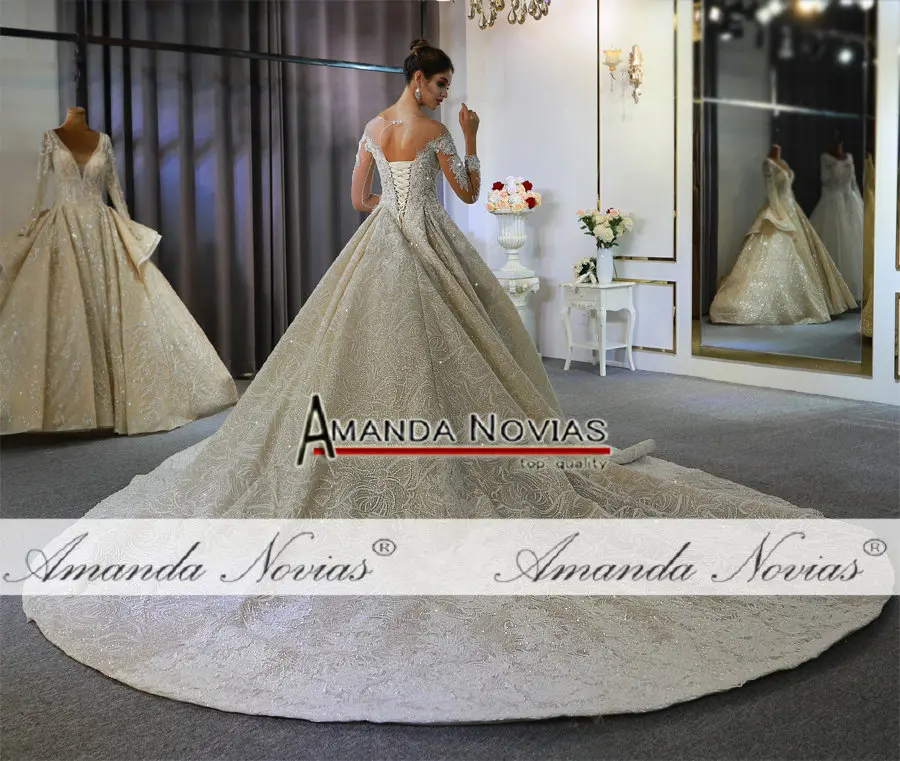 Mariage robe de mariee роскошное свадебное платье с длинными рукавами и бусинами