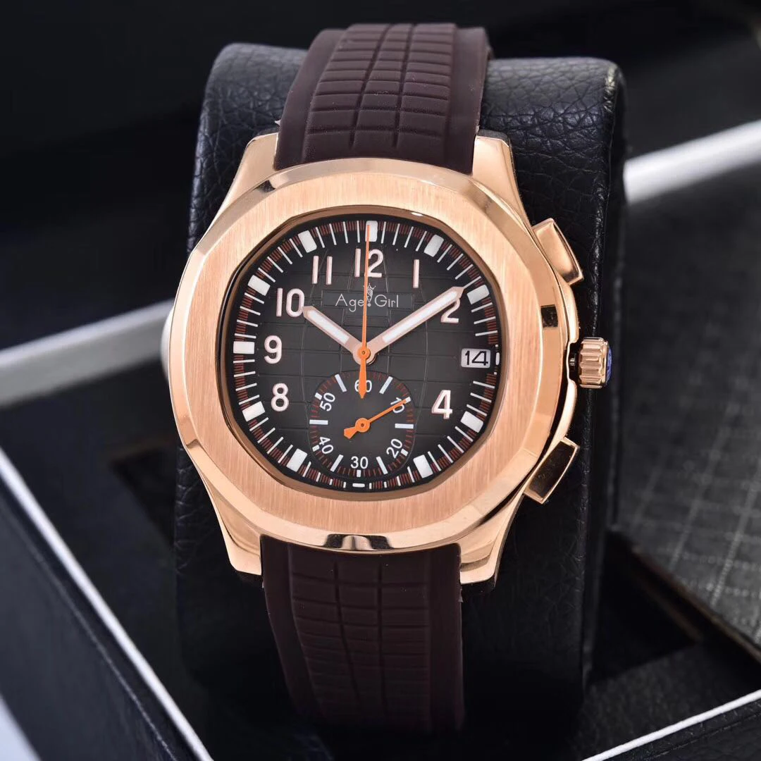 

Luxury Brand New Automatic Mechanical Men Rose Gold Black Rubber Sapphire Stainless Steel Transparent Dual Time Zone Watch AAA+