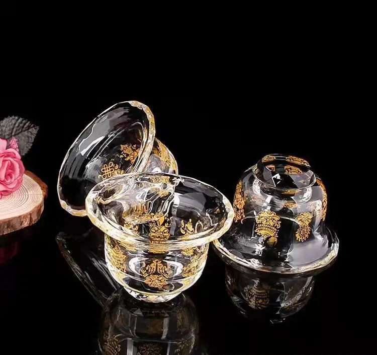 Buddhist Supplies Water Cup Crystal Holy Water Bowl High Feet Auspicious Bowls Goblet Enshrine and Worship Buddha Statue 8cm 4