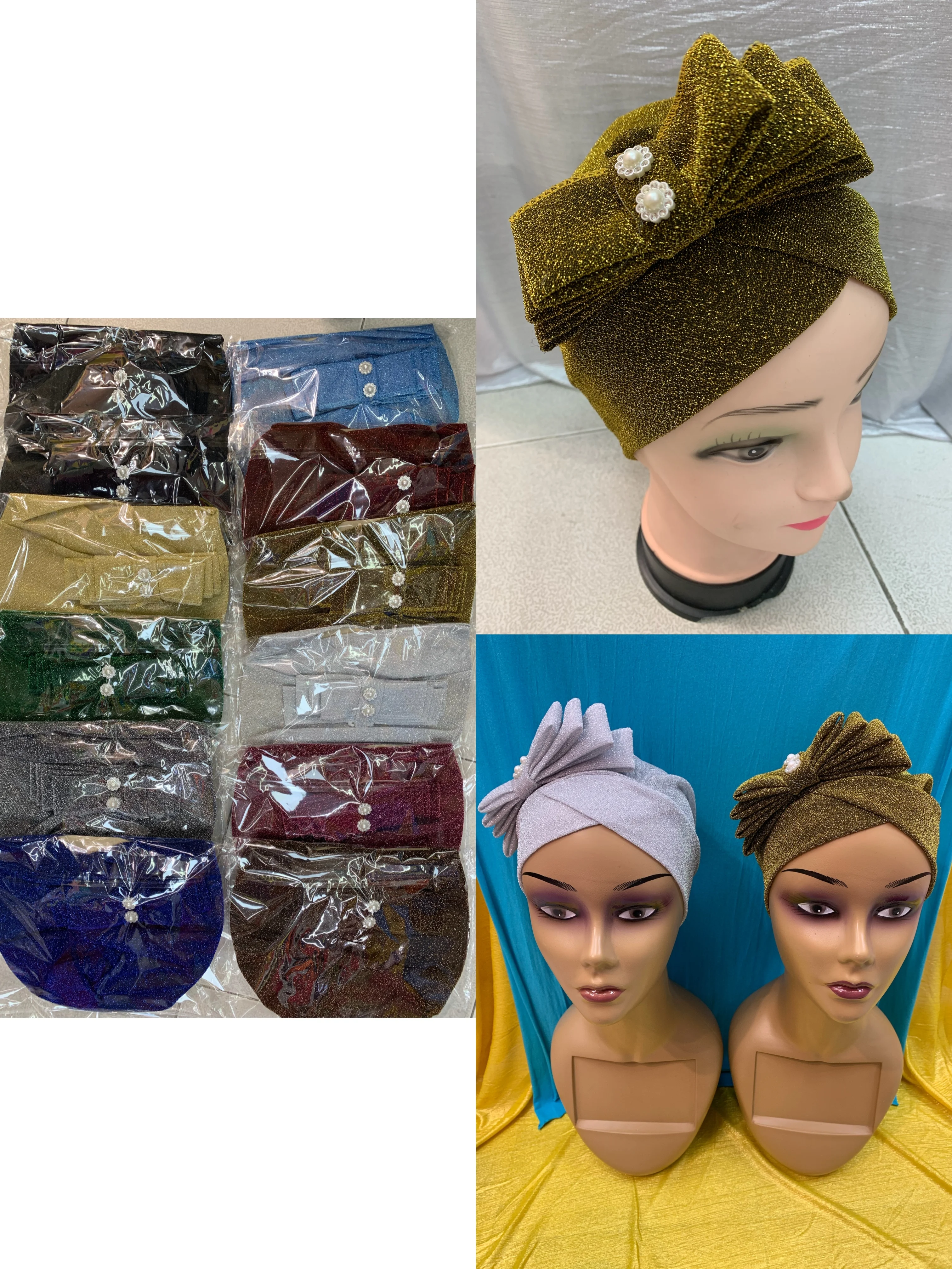 

Pretty Bow-tie Women's Turban Stretchy Female Headwrap Bonnet Caps Headwear Muslim Turban Hijabs Islamic Headscarf 12pcs/pack