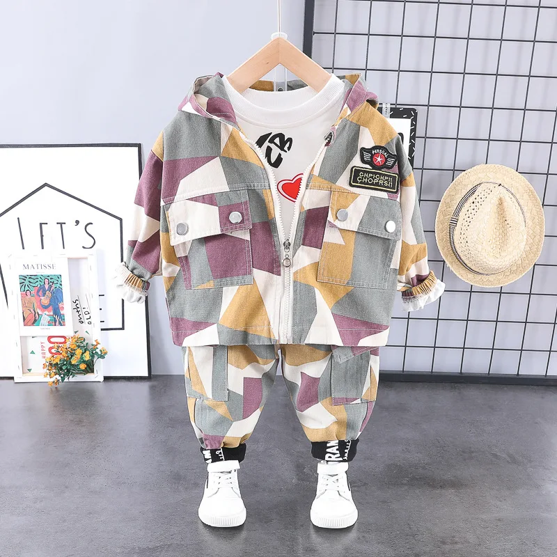 Toddler Baby Boy Clothing Outfit Fashion 3PCS Hooded Camo Zip Coat Clothes T Shirt Trousers Infant Kids Outfits1 2 3 4 Years | Детская