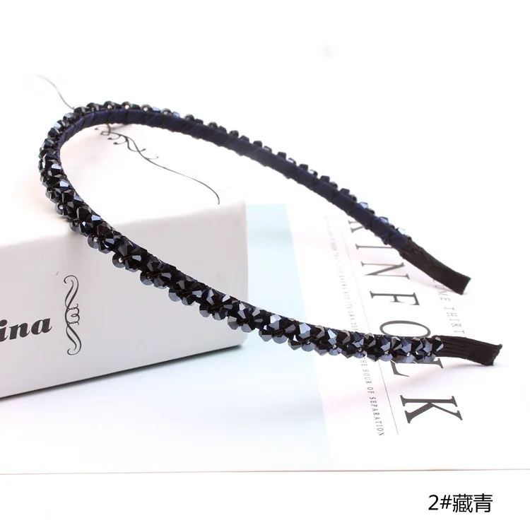 pattern 3 navy blue Solid Color Luxury Rhinestone Headband Women Beads Bezel Hair Hoop Korea Hairband Girls Bride Wedding Hair Accessories - Цвет: pattern 3 navy blue