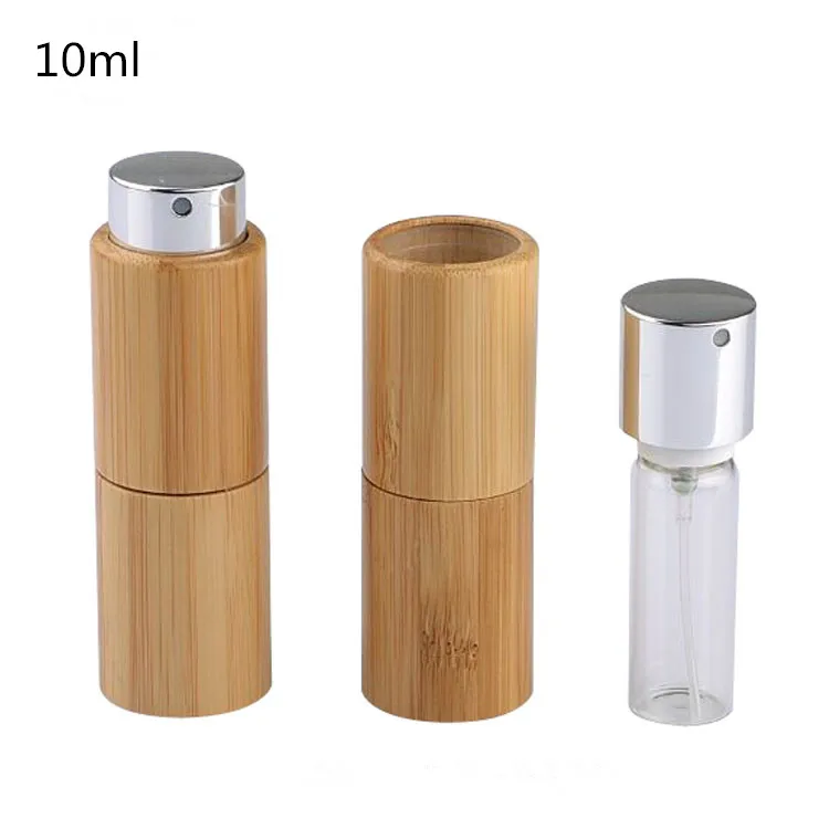 

10pcs 10ml Empty Creative Rotary Bamboo Perfume Spray Bottle Portable Reusable Cosmetic Liquid Atomizer Container Glass Inner