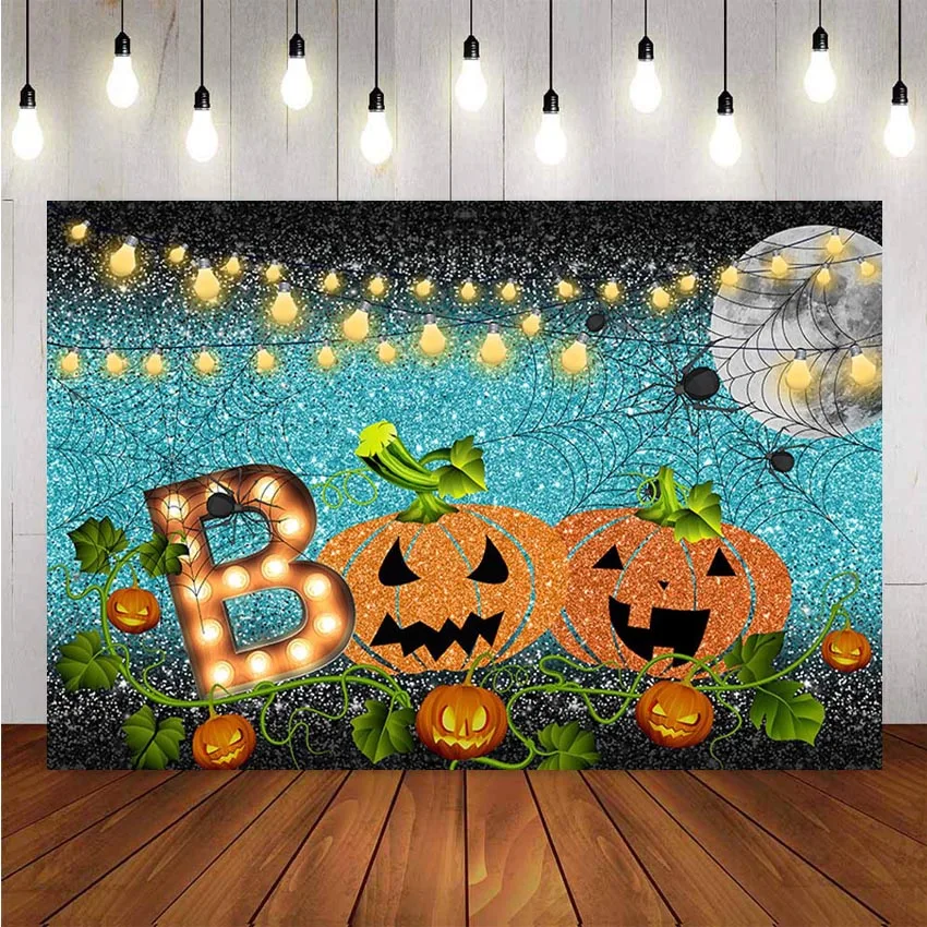 

Photography Backdrop Happy Halloween Pumpkin Boo Flash Photophone Background Moon Decoration Photo Studio Backdrop Photocall