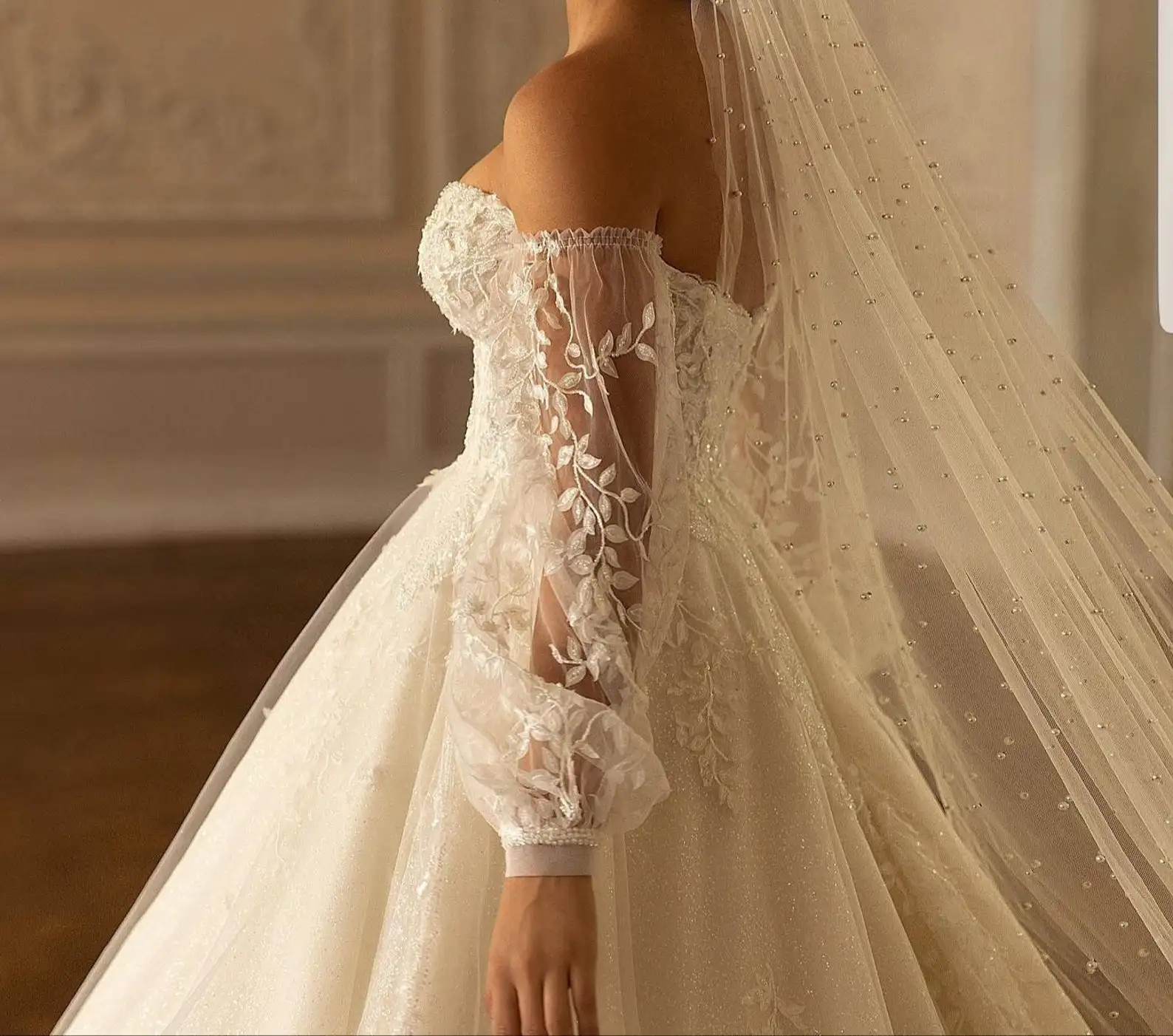 Lace Wedding Sleeves Detachable Ivory Bridal Long Sleeves Botany