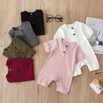 

New Baby Boy Toddler Clothes New Summer Solid Color Pit Strip Baby Short Crawl Baby Casual Jumpsuit White 0-18M723