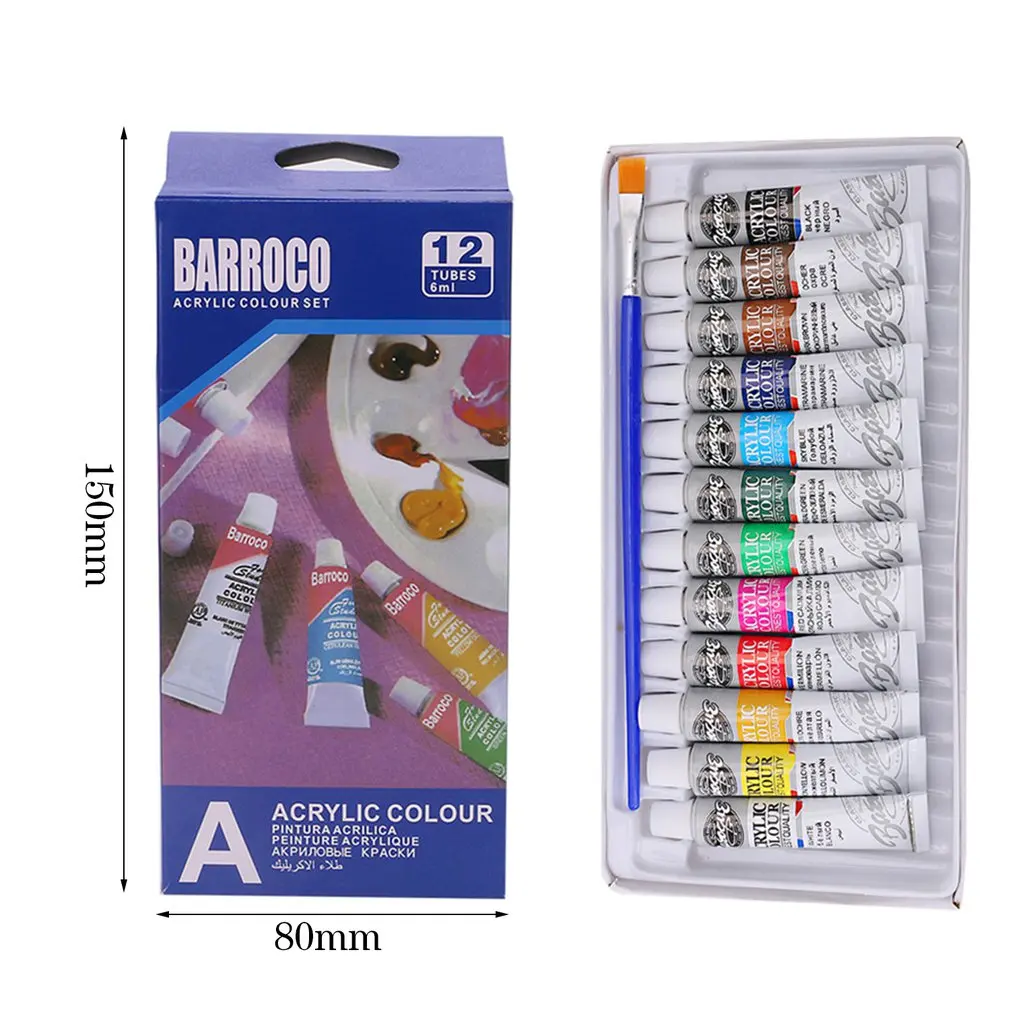 6 ML 12 Colors Professional Acrylic Paints Set Hand Painted Wall Painting Textile Paint Brightly Colored Art Supplies Free Brush