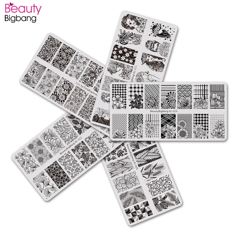 

BeautyBigBang Stamping Plates 5Pcs/Set Nail Art Template Young Girl Flower Leaves Striped Lines Image Nail Stamping Plates Set