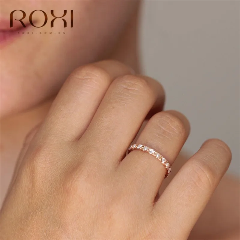 ROXI Dainty простой жемчужный кольца с AAA фианитом микро-Кристалл Кольца для женщин тонкие кольца, свадебные украшения