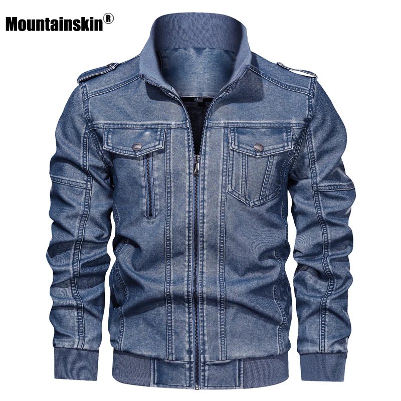 Mountainskin кожаная мужская куртка s зима осень мужская мотоциклетная куртка из искусственной кожи модное ветрозащитное пальто Мужская брендовая одежда SA785