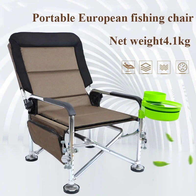 

European Fishing Chair Set Multi-functional Portable Fold Lightweight Lounge Chairs Aluminum Alloy NW 4.1KG Angling Seat Stool