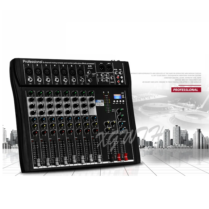 US $133.33 Professional 8Channel Mixer Stage Performance Conference Audio USB Bluetooth Reverb Tuner