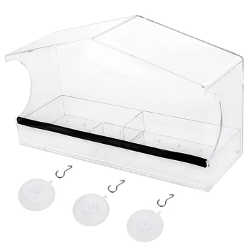 

Window Bird Feeder Anti-Squirrel- Heavy-Duty Powerful Suction Cup Hook Drain Hole Removable Tray Sliding Feed Tray