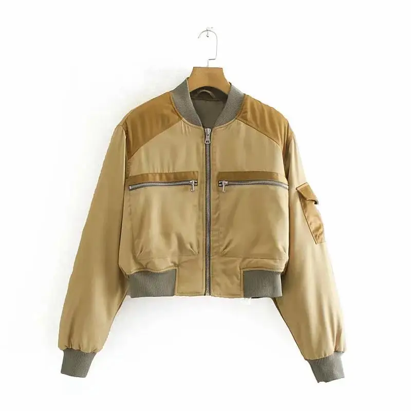 

Europe And America AliExpress INS Fashion Short High-waisted Zipper Solid Color Stand Collar Biker Jacket Cotton-padded Clothes