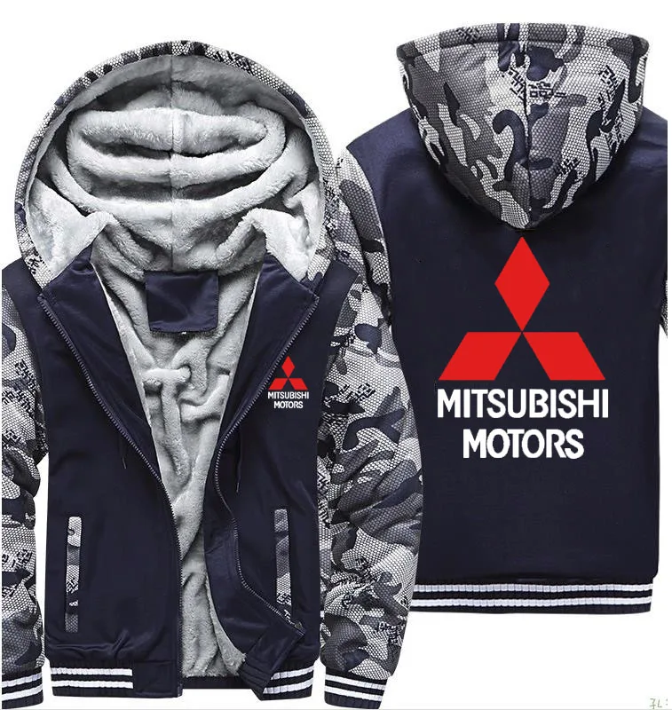 Hoodies Men Mitsubishi Car Logo Print Jacket Winter Thicken Warm Fleece cotton Zipper Camouflage Raglan Mens Coat | Мужская одежда
