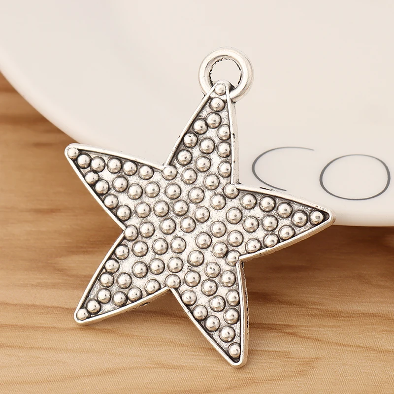 5 Pieces Tibetan Silver Large Starfish Sea Star Pentagram Pentacle Charms Pendants for Necklace Jewellery Making 51x48mm | Украшения и