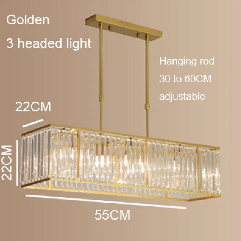 Современный прямоугольный светодиодный светильник в виде стеклянной трубки, стильная американская Подвесная лампа для столовой, стеклянный Хрустальный подвесной светильник - Цвет абажура: Golden 3 head light