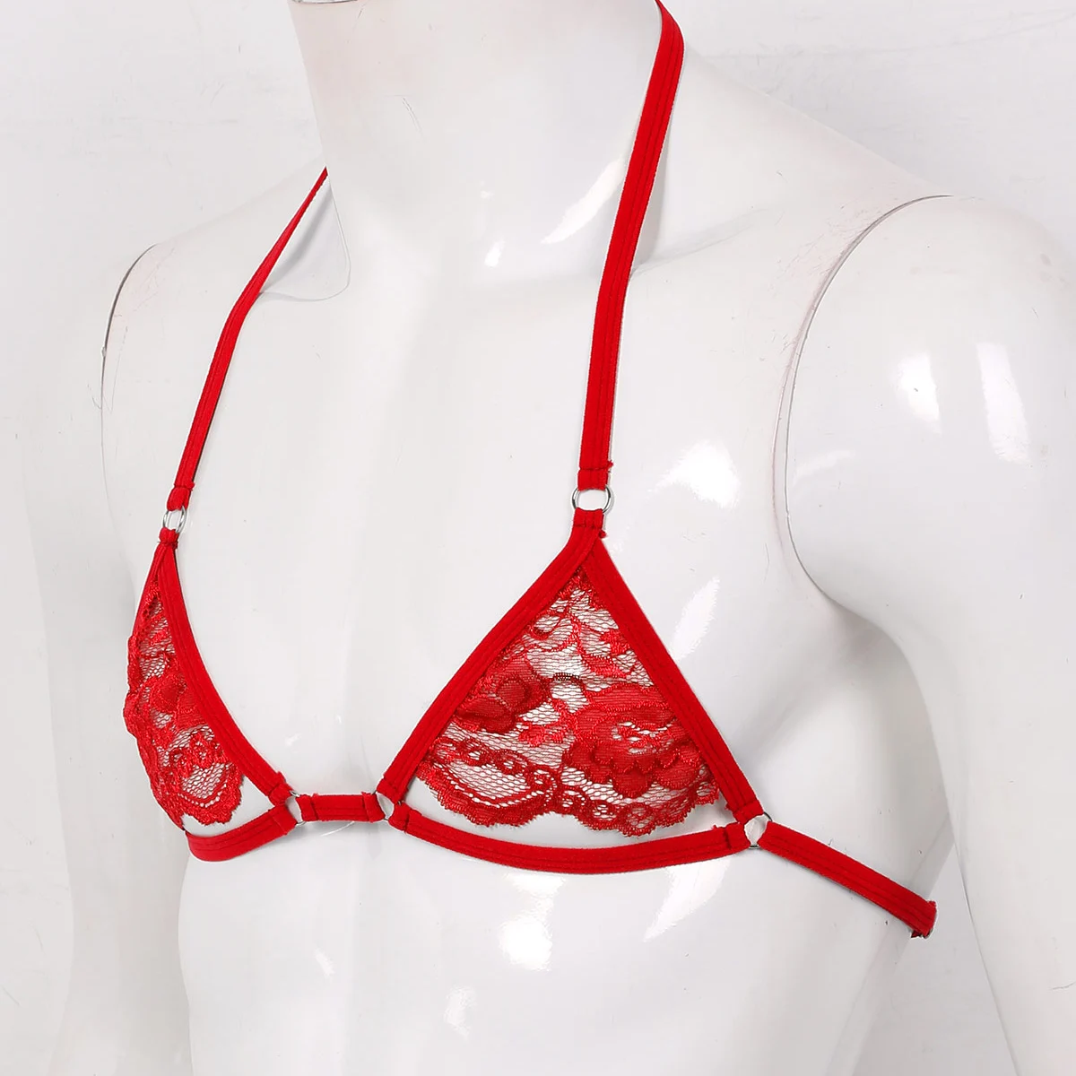 Men's Sissy Lace Spaghetti Straps Wire-free Mini Bra