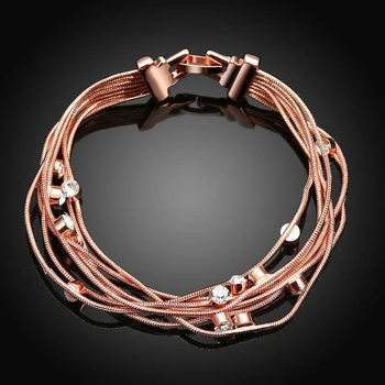

Women Rose Gold Bracelet Made with Swarovski Crystals Snap Lock Clasp Female Elegant Rose Gold Bracelet
