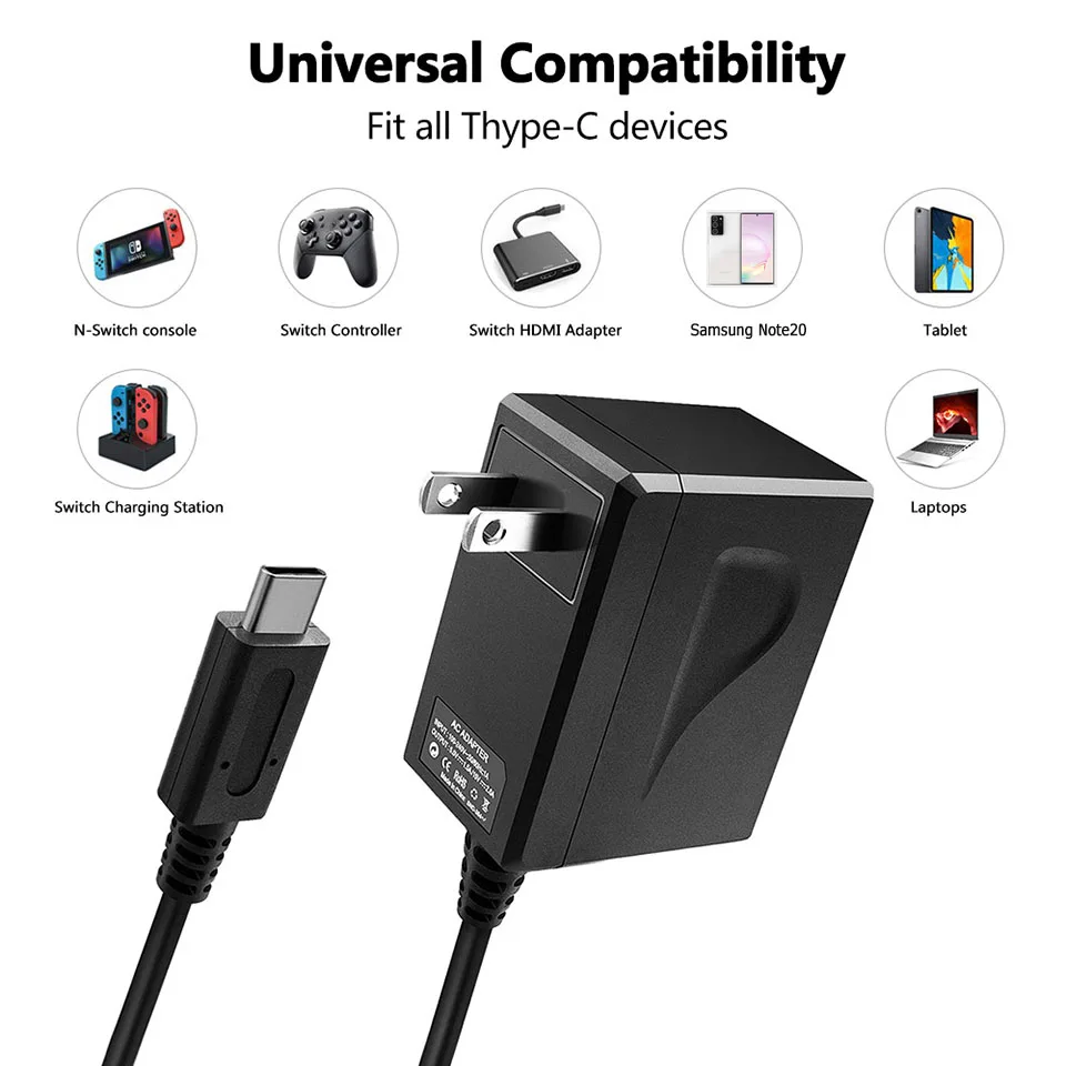 AC-Adapter-Ladegerät für Nintendo Switch, Ladegerät 15 V, 2,6 A, Schnellladung für Nintend Switch Dock/Controller, unterstützt TV-Modus-Ladegerät_voghion.com