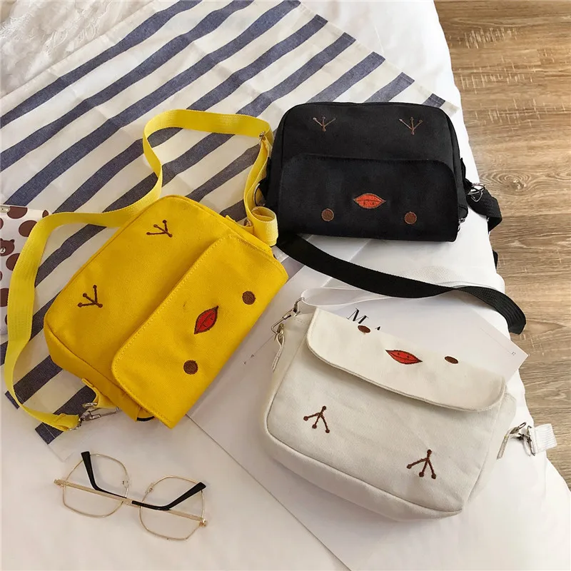 

Chickens Embroidery Canvas Bag Women's 2020 Summer New Style Korean-style Casual Bag Simple GIRL'S One-Shoulder