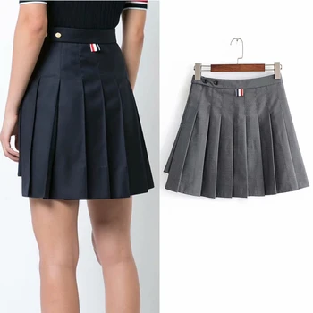 

Fashion Women's New Bottom Skirt High waist Two-grain Button Asymmetric Pleated Half-length Skirt Women preppy style half skirts