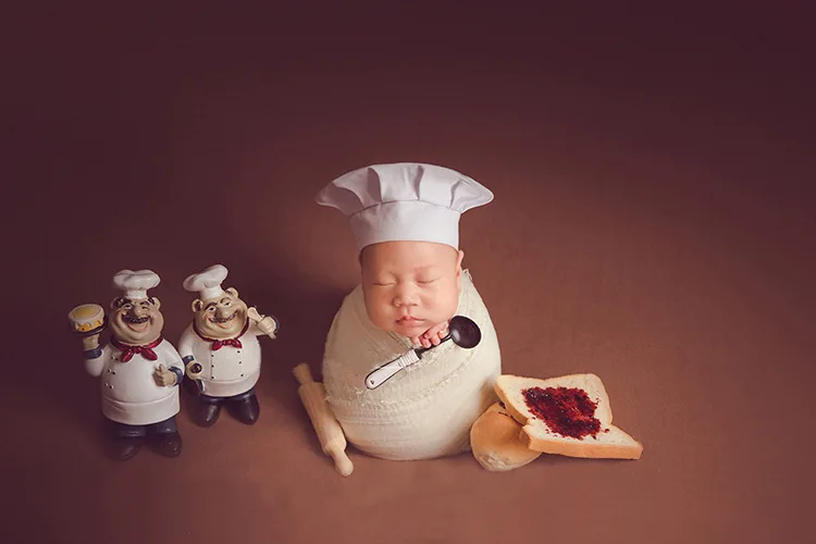 Горячая новорожденного фотографа шеф-повара шляпа тематический студийный набор младенческой фотографии реквизит фотографии аксессуары ребенок шляпа мальчик фото