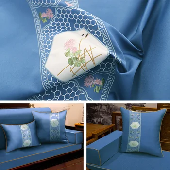

Jacquard woven fabric linen embroidered garment fabric for interior decoration pillow table runner patch