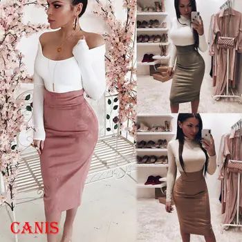 

Women Stretch High Waist Plain Long Skirt Midi Skirt Evening Party Club Wear Solid Color Fashion Pencil Skirts