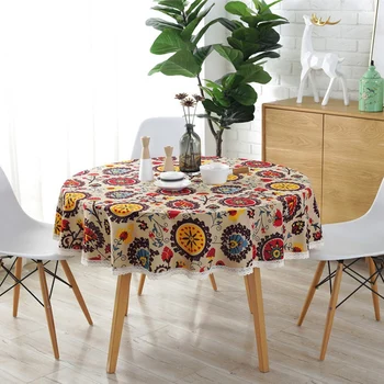 

Bohemian National Wind Round Lace Tablecloth Printed Hotel Decorative Table Cloth Sunflower Decor Table Covers Lace