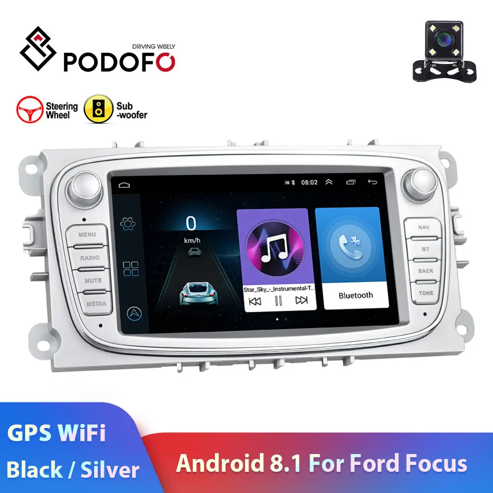 

Podofo 2 din Android 8.1 Car Radio 7"HD Autoradio Multimedia Player GPS WIFI MP5 USB RCA Auto audio Car Stereo for Ford Focus