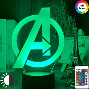 

Customize 3d Night Light Table Lamp Marvel The Avengers Logo Kids Nightlight for Child Bedroom Decorative Atmosphere Xmas Gift