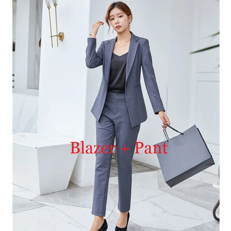 Blazer and Pant Официальный женский серый Блейзер, женские деловые костюмы с брюками и курткой, комплекты одежды для работы - Цвет: Blazer and Pant