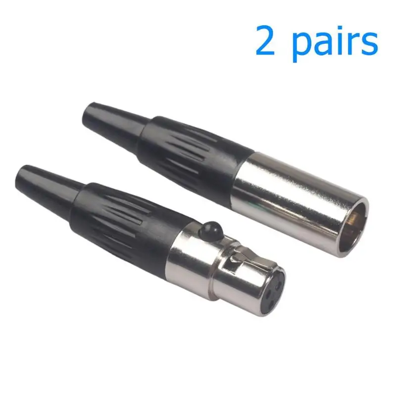 2 Pairs 3 Pin Male+ Female Mini XLR Plugs Cable Mount Small XLR Audio Microphone Connectors for Mic Soldering
