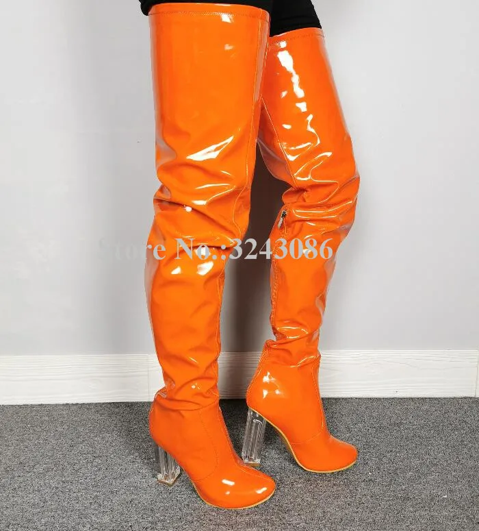 New Orange Patent Leather Chunky Heel 