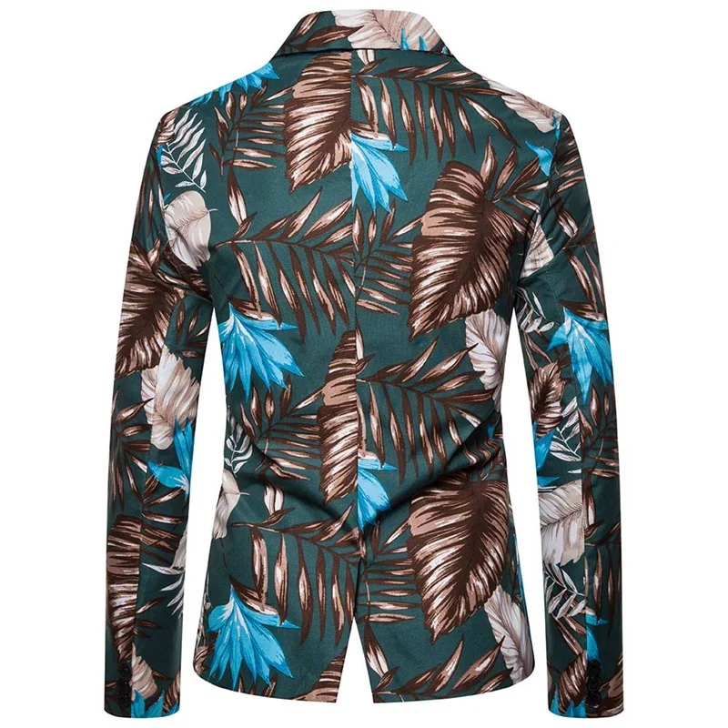Folk-custom Leaves Men Blazer Harajuku Casual Slim Fit Jackets Men Party Wedding Banquet Blazer Fashion One Button