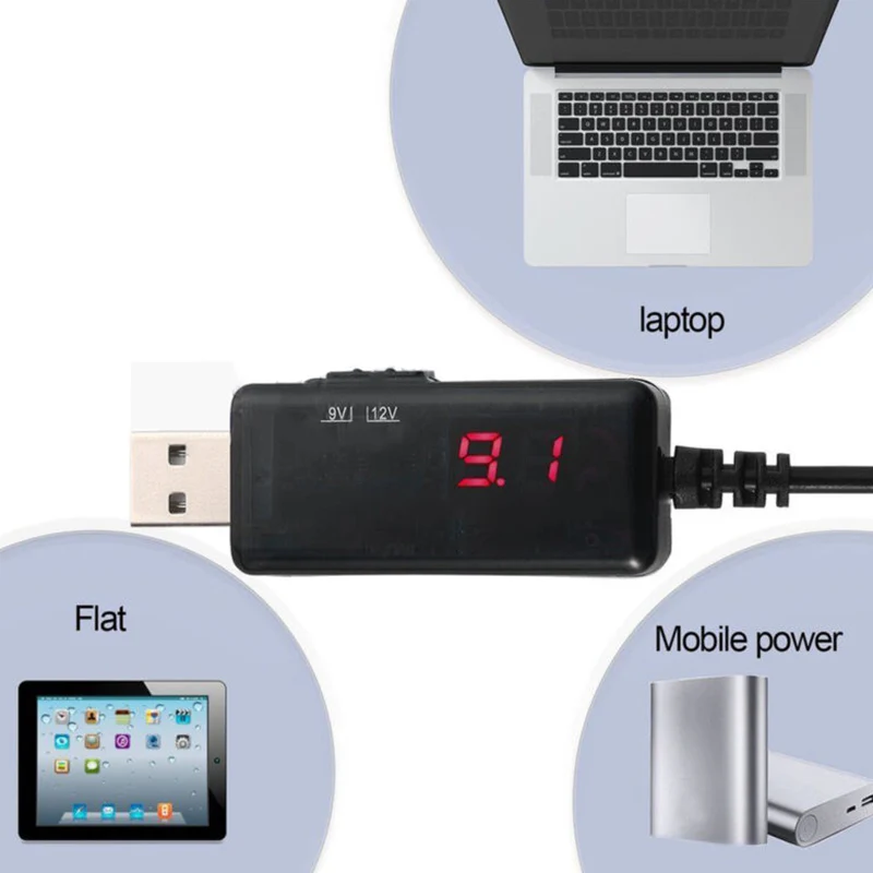 USB провод для прикуривания 5V Шаг до 9 V/12 V конвертер 1A повышающий дисплей Замена части