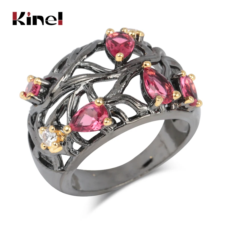 pink Kinel модные розовые циркониевые обручальные кольца для женщин, панк-пистолет, черный цвет, Кристальный цветок, вечерние кольца, подарок, новинка - Цвет основного камня: pink