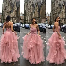 Многоуровневые тюлевые платья для выпускного вечера розовые вечерние платья с перекрещивающимися сзади длиной до пола vestidos de gala платья для выпускного вечера на заказ