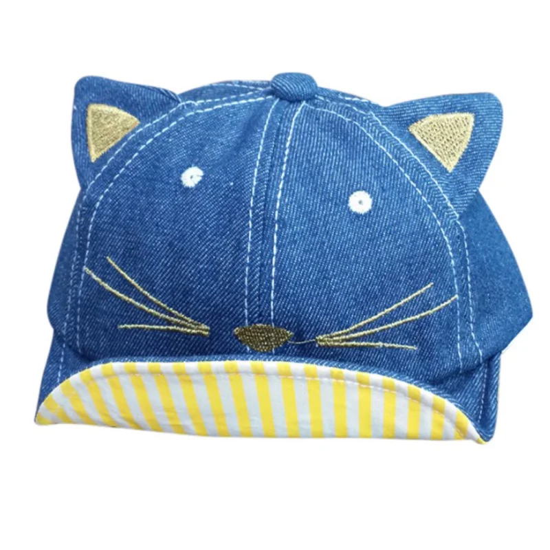 Baby Photography Cartoon Caps Cat Boy Girl Embroidered Striped Baseball Caps Denim Cowboy Hats - Цвет: Blue